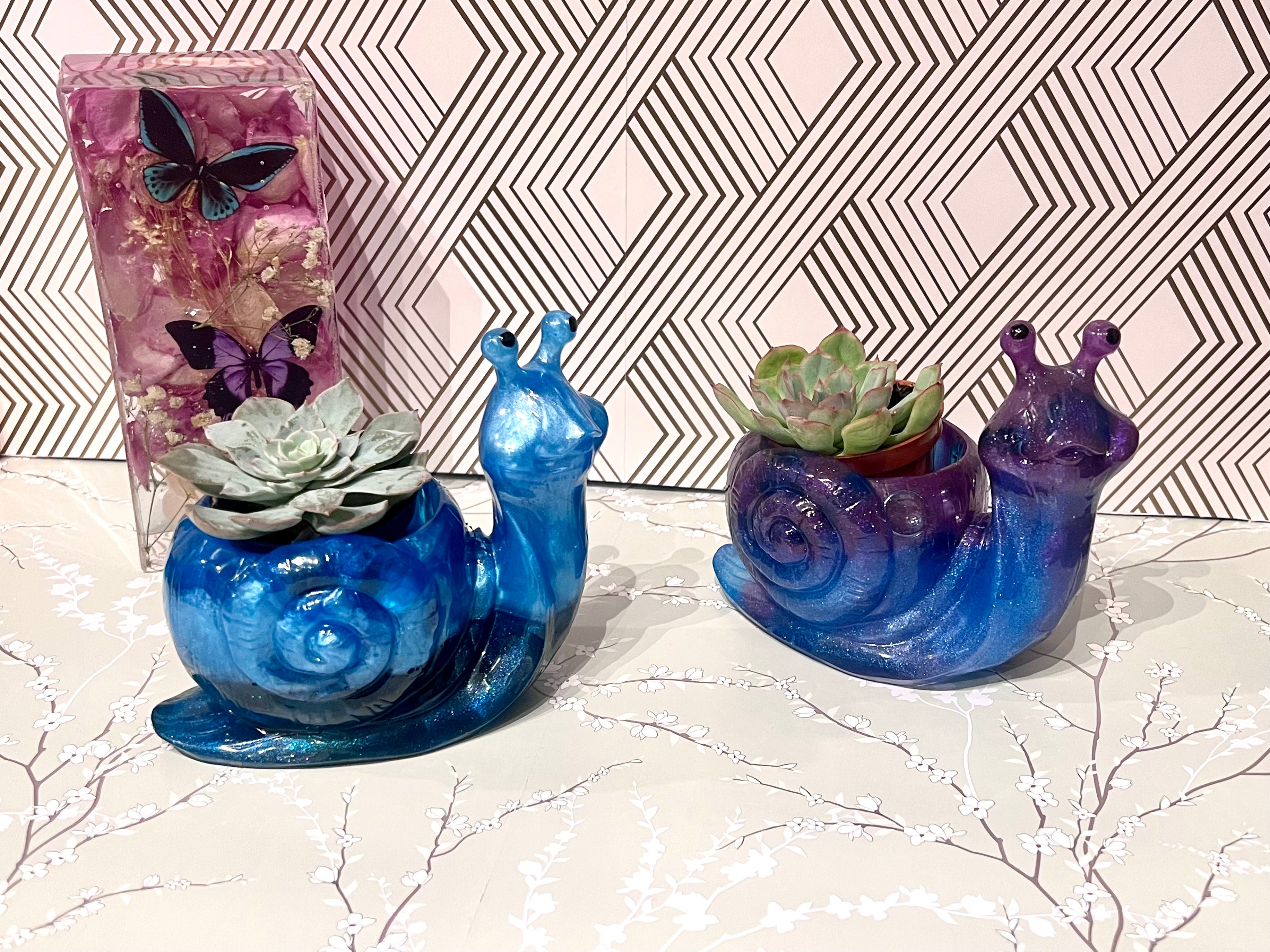 A beautiful resin Snail succulent pot