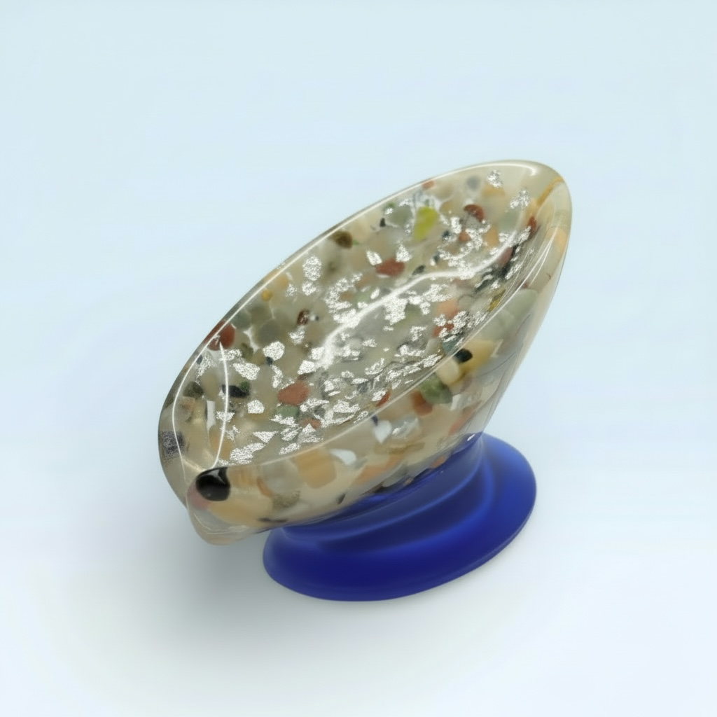 Beautiful self draining resin soap dish with crystal and stone inclusions