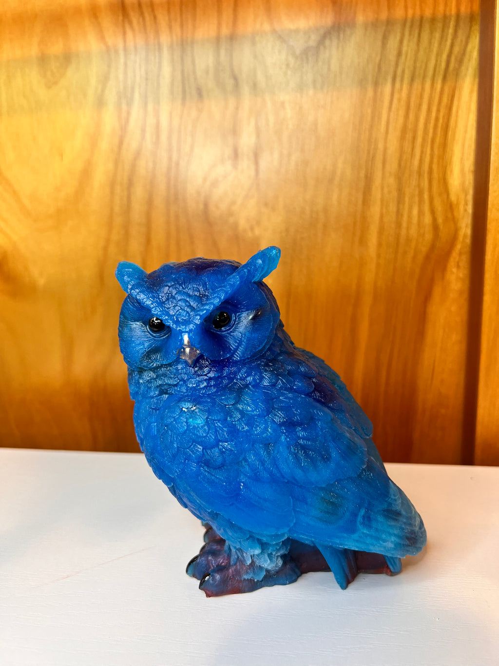 A Royal blue weighted resin owl statue