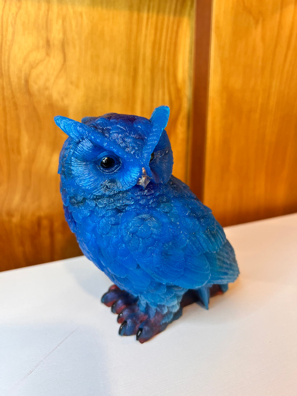 A Royal blue weighted resin owl statue