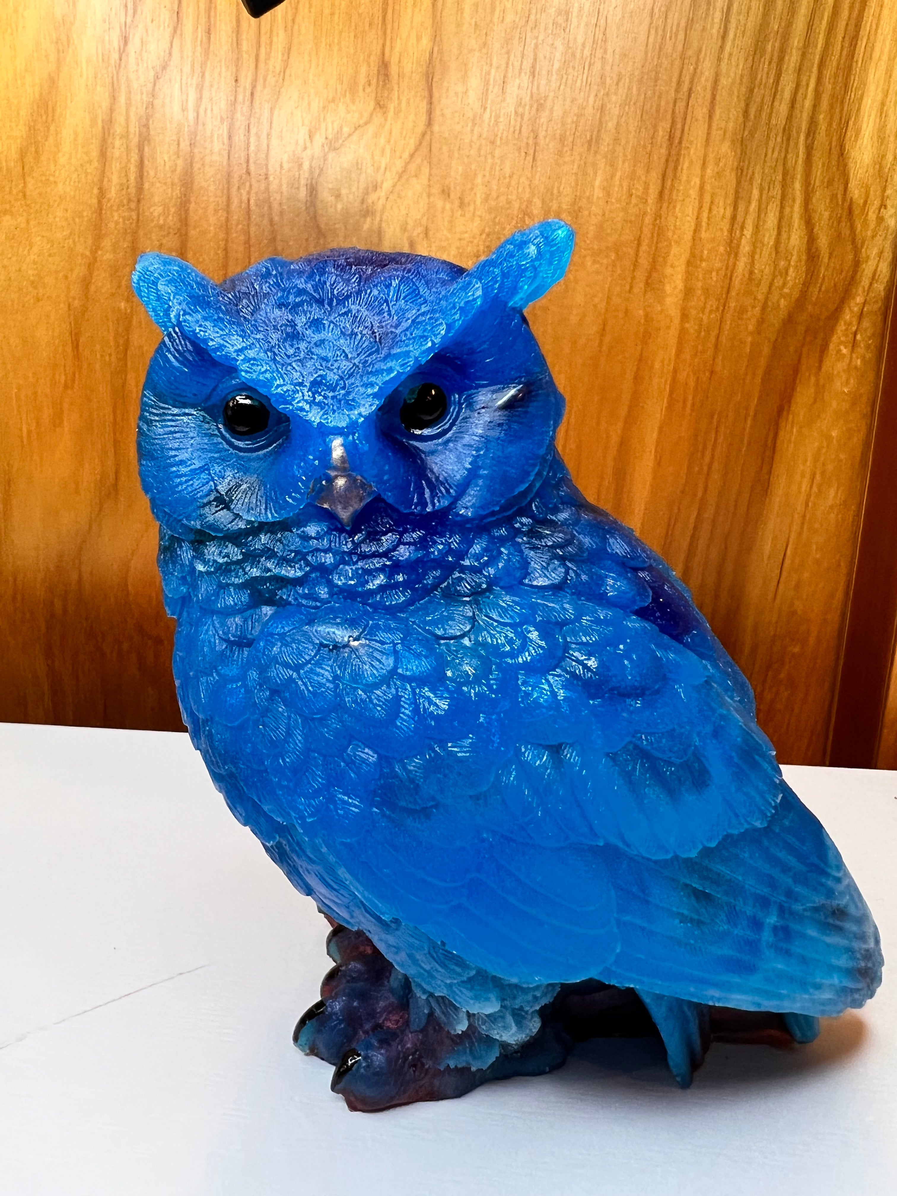 A Royal blue weighted resin owl statue