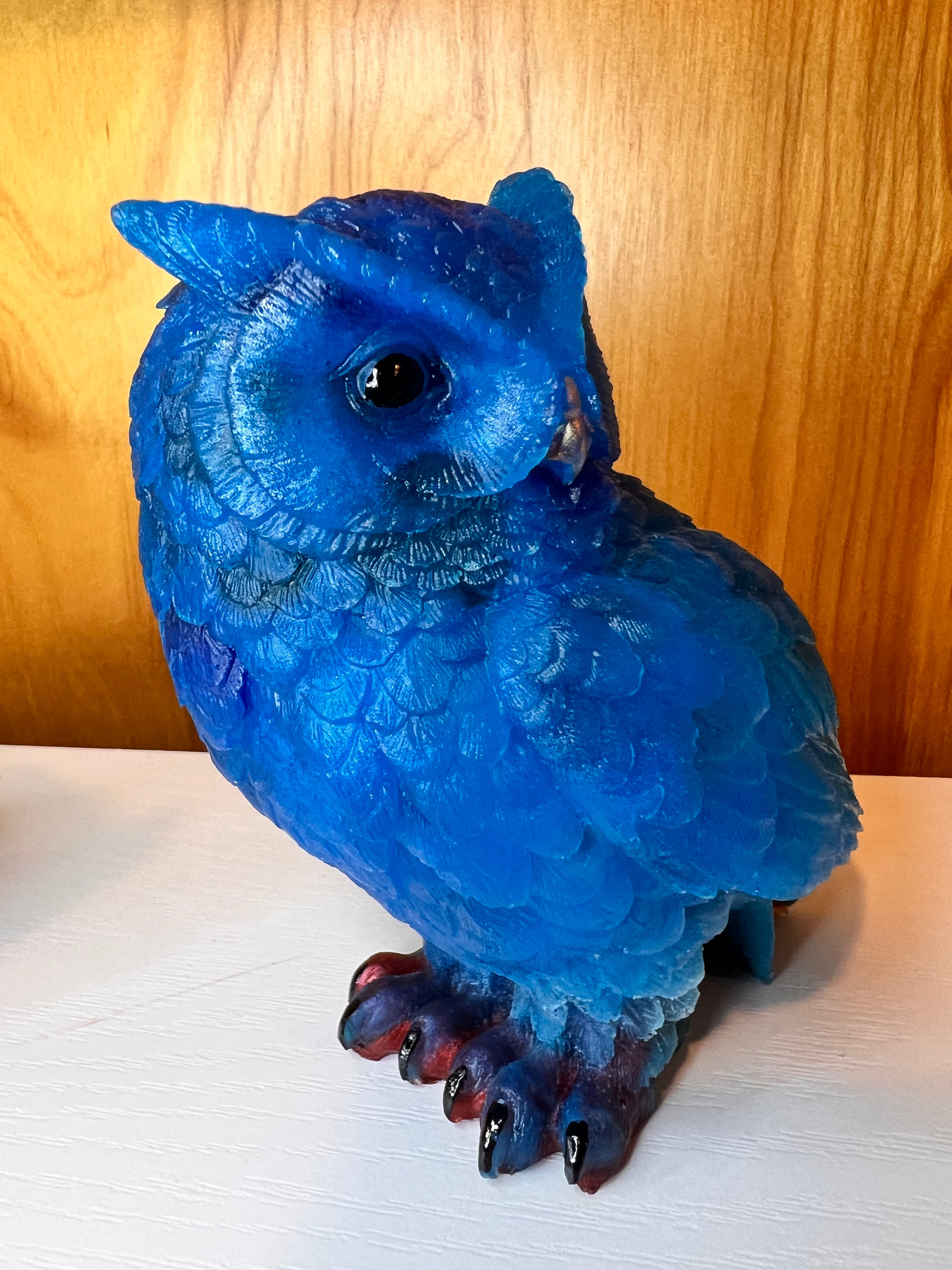 A Royal blue weighted resin owl statue