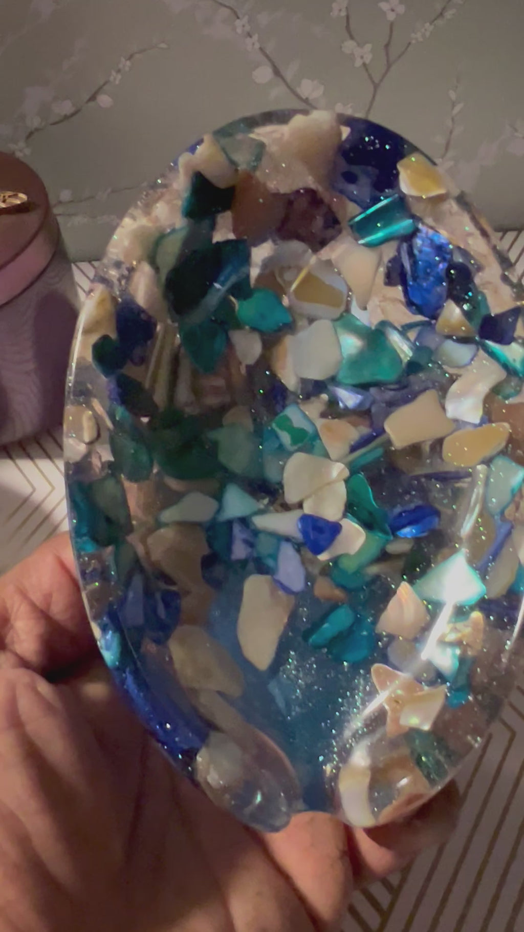 Beautiful Self draining resin soap dish with shell and sea glass  inclusions